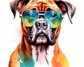 Boxer Dog Clipart, Cool Dog Images, 10 Watercolor Clip Art, Printable JPGs, Instant Download, Commercial Use, Paper craft