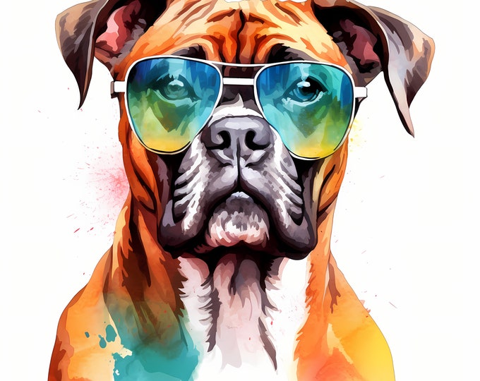 Boxer Dog Clipart, Cool Dog Images, 10 Watercolor Clip Art, Printable JPGs, Instant Download, Commercial Use, Paper craft