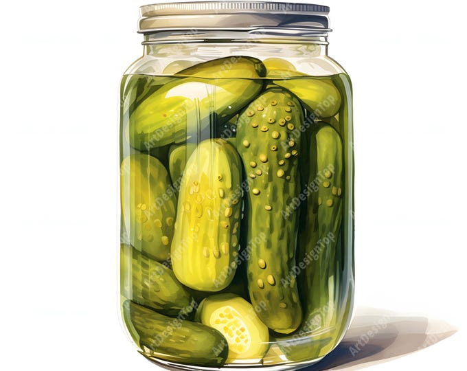 Pickles Clipart, Jars of Pickles Images, 10 Watercolor Clip Art, Printable JPGs, Instant Download, Commercial Use, Paper craft