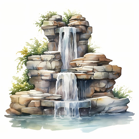 絵画 water fountain 20 Fountain With Flowers Clip Art, Garden Fountain Printable