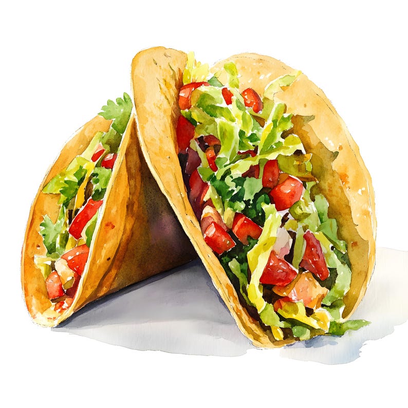 Watercolor Tacos Clipart: Mexican Food Art (jpgs, Commercial Use) - Etsy