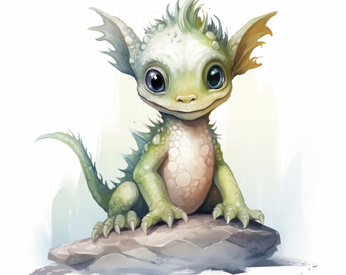 Baby Dragon Clipart, Chinese Dragon Images, 10 Watercolor Clip Art, Printable JPGs, Instant Download, Commercial Use, Paper craft