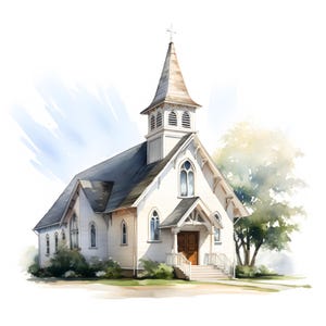 Watercolor Church Clipart: Chapel Illustrations (JPGs, Commercial Use)