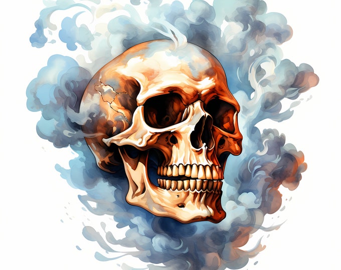 Smoke Skull Clipart, Smoke and Skulls Images, 10 Watercolor Clip Art, Printable JPGs, Instant Download, Commercial Use, Paper craft