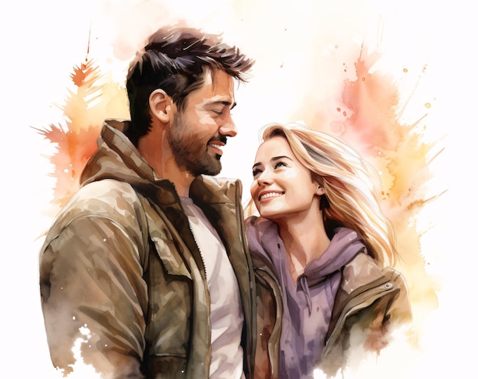 Autumn Couple Clipart, Romantic Walk Images, 10 Watercolor Clip Art, Printable JPGs, Instant Download, Commercial Use, Paper Craft