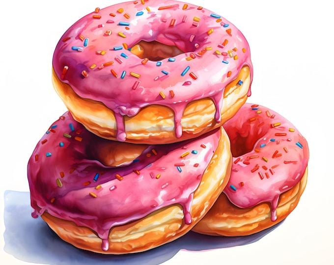Donuts Clipart, Doughnut Images, 10 Watercolor Clip Art, Printable JPGs, Instant Download, Commercial Use, Paper craft