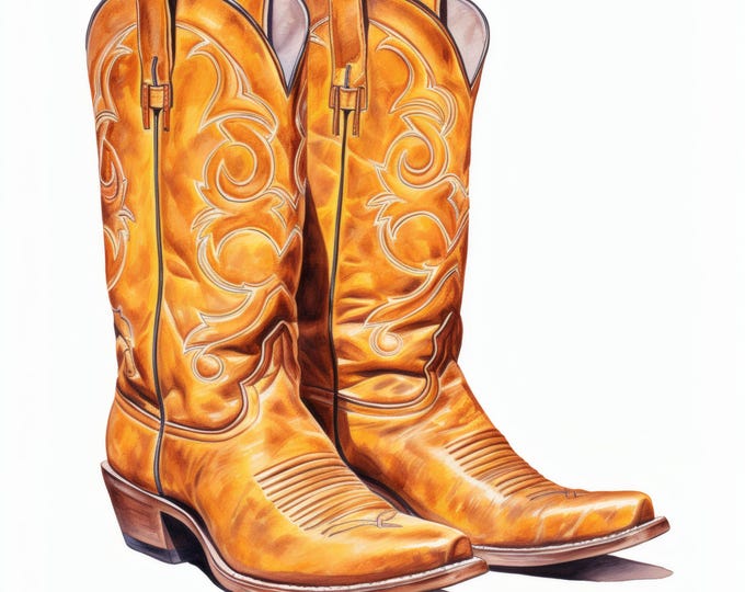 Cowboy Boots Clipart, Western Footwear Images, 10 Watercolor Clip Art, Printable JPGs, Instant Download, Commercial Use, Paper craft