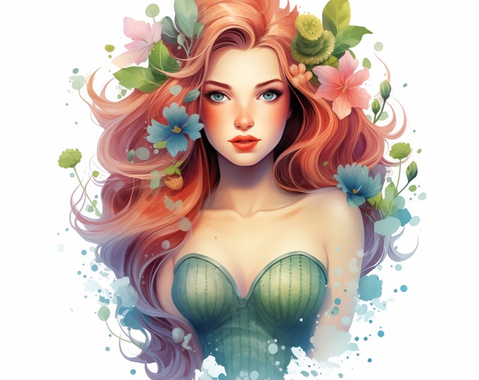 Mermaid Clipart, Beautiful Mermaid Images, 10 Watercolor Clip Art, Printable JPGs, Instant Download, Commercial Use, Paper craft