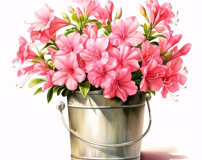 Flower Bucket Clipart, Floral Arrangement Images, 10 Watercolor Clip Art, Printable JPGs, Instant Download, Commercial Use, Paper Craft