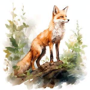 Clipart renard forestier, renard dans des images de la forêt, 10 images clipart aquarelle, fichiers JPG imprimables, téléchargement immédiat, usage commercial, créations en papier