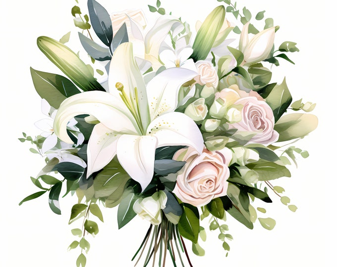 Wedding Flowers Clipart, Wedding Bouquet Images, 10 Watercolor Clip Art, Printable JPGs, Instant Download, Commercial Use, Paper craft