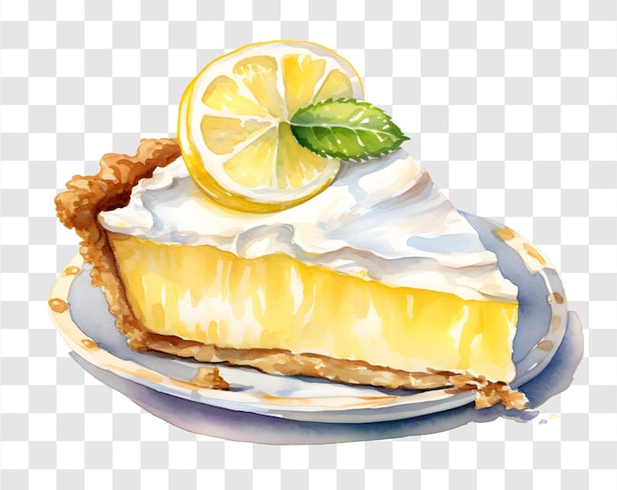 10 PNG Lemon Pie, Fruit Taste Pie Clipart, Watercolor Clip Art, Instant Download, Commercial Use, Paper craft