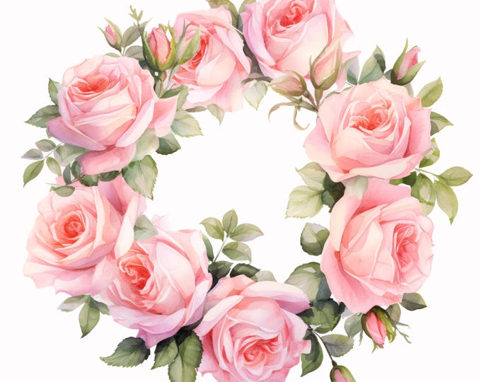 Rose Wreath Clipart, Floral Circle Images, 10 Watercolor Clip Art, Printable JPGs, Instant Download, Commercial Use, Paper craft