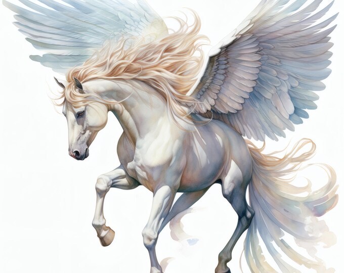 Pegasus Clipart, Winged Horse Images, 10 Watercolor Clip Art, Printable JPGs, Instant Download, Commercial Use, Paper craft