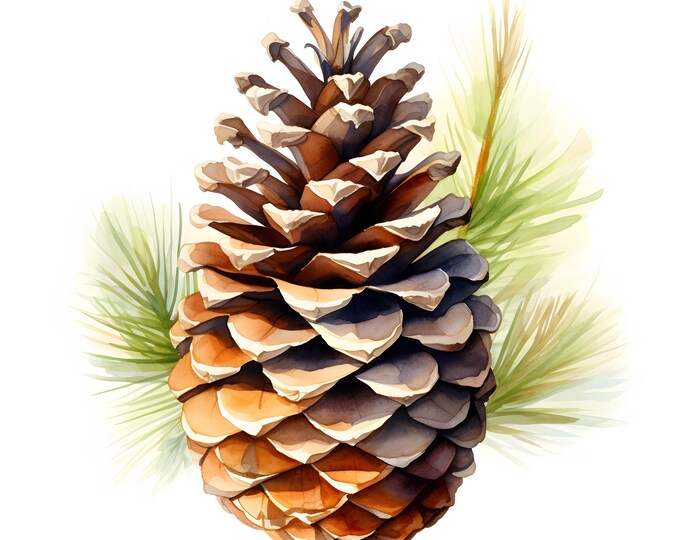 Pine Cone Clipart, Fir Tree Cones Images, 10 Watercolor Clip Art, Printable JPGs, Instant Download, Commercial Use, Paper craft