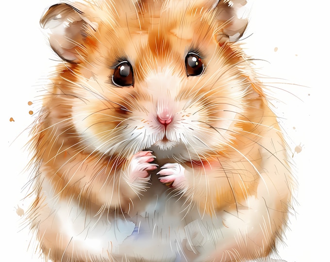 Hamster Clipart, Fluffy Hamsters Images, 10 Watercolor Clip Art, Printable JPGs, Instant Download, Commercial Use, Paper craft