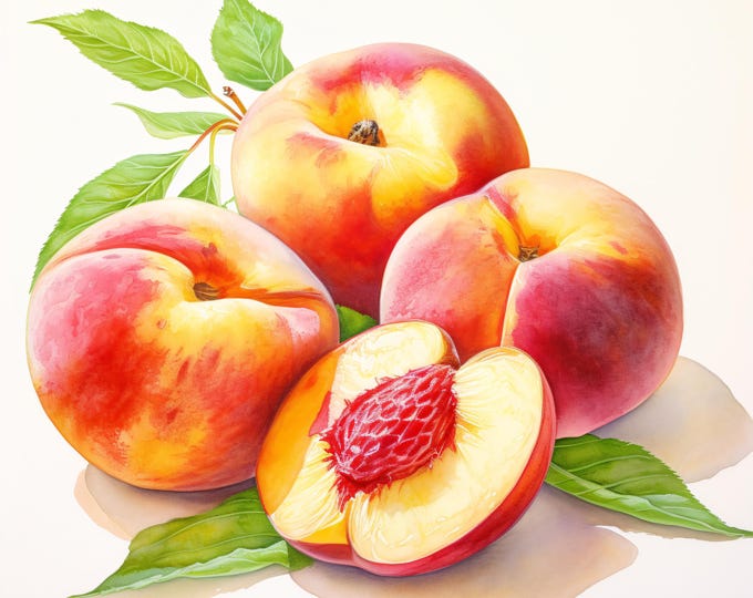 Watercolor Peach Clipart: Summer Fruit Images for Commercial Use (JPGs, Instant Download)