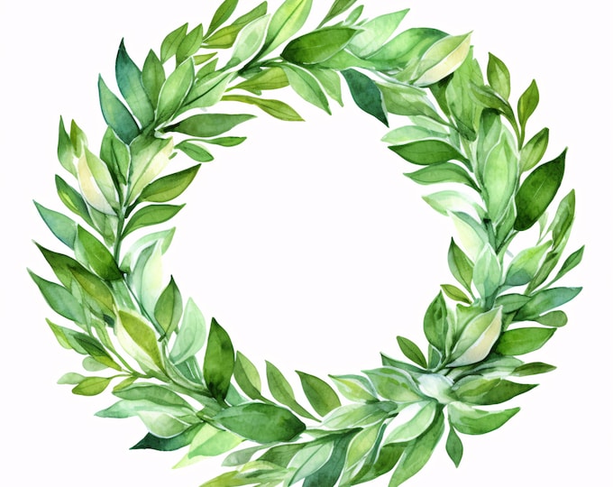 Green Wreath Clipart, Botanical Circle Images, 10 Watercolor Clip Art, Printable JPGs, Instant Download, Commercial Use, Paper craft
