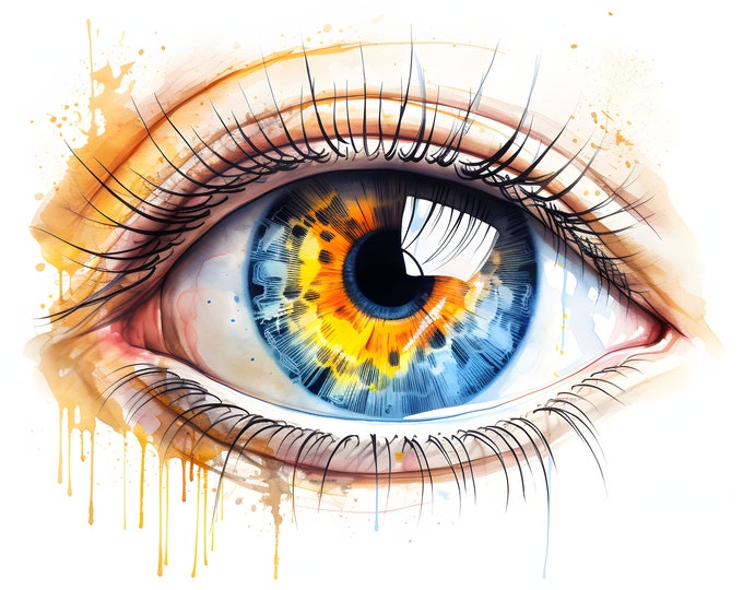 Abstract Eye Clipart, Colorful Eyes Images, 10 Watercolor Clip Art, Printable JPGs, Instant Download, Commercial Use, Paper craft