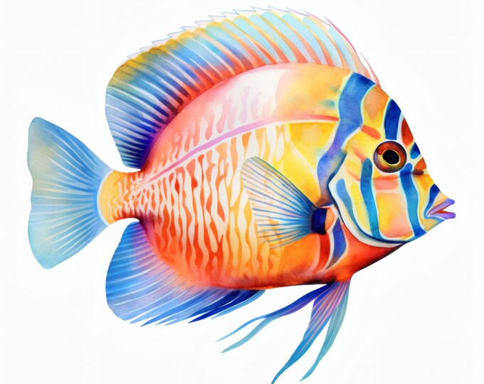 Coral Reef Fish Clipart, Tropical Fish Images, 10 Watercolor Clip Art, Printable JPGs, Instant Download, Commercial Use, Paper craft