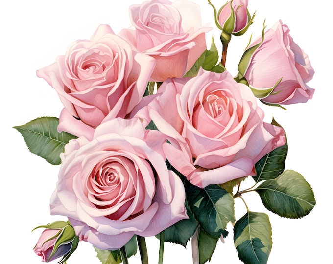 Pink Roses Clipart, Rose Bouquet Images, 10 Watercolor Clip Art, Printable JPGs, Instant Download, Commercial Use, Paper craft