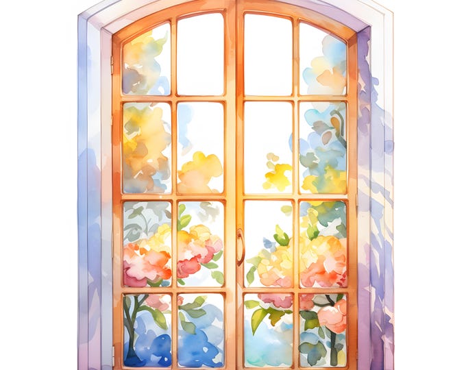Window Frame Clipart, Window Views Images, 10 Watercolor Clip Art, Printable JPGs, Instant Download, Commercial Use, Paper craft