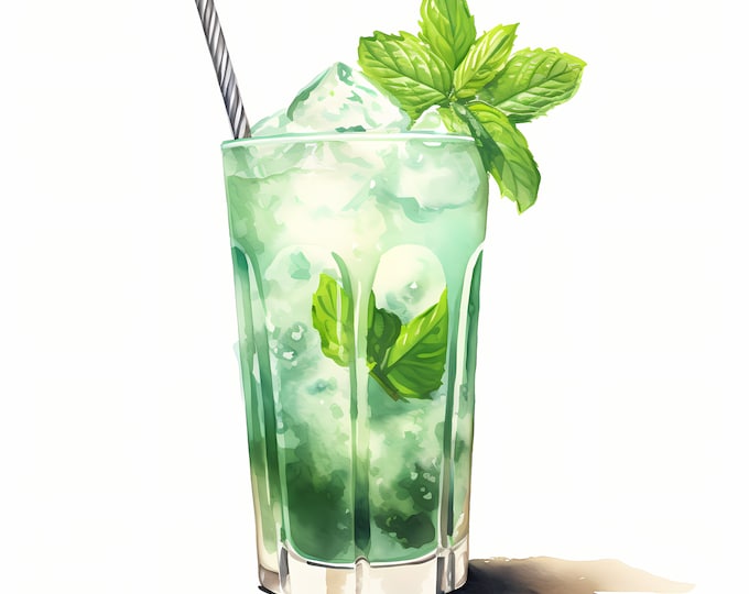 Mint Julep Clipart, Mint Julep Cocktail Images, 10 Watercolor Clip Art, Printable JPGs, Instant Download, Commercial Use, Paper craft