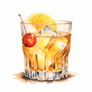 Whiskey Sour Clipart, Immagini Whiskey Sour Cocktail, 10 ClipArt ad acquerello, JPG stampabili, Download istantaneo, Uso commerciale, Mestiere con la carta