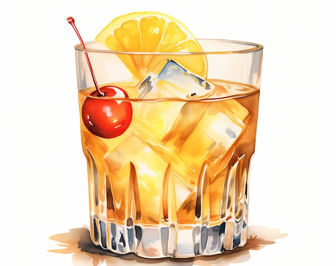 Whiskey Sour Clipart, Whiskey Sour Cocktail Images, 10 Watercolor Clip Art, Printable JPGs, Instant Download, Commercial Use, Paper craft