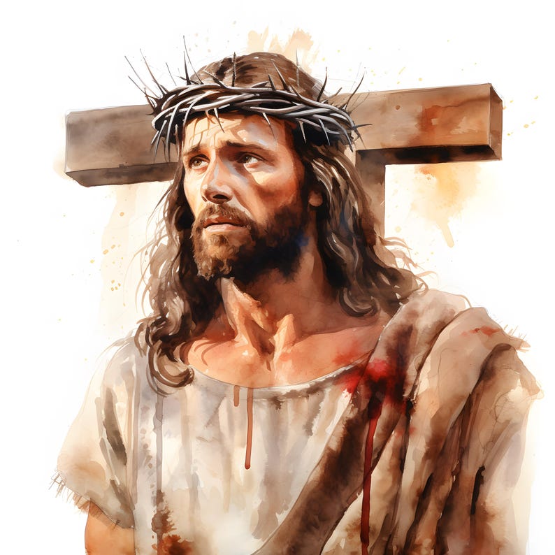 Watercolor Jesus on Cross Clipart: Printable Crucifix Images (jpgs ...