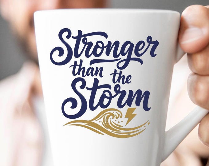 Stronger Than the Storm SVG, Christian Faith Quote T-Shirt Print, Wave Lightning DXF PNG Religious Design for Cricut Silhouette