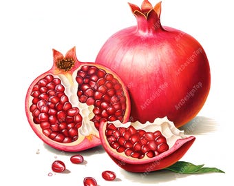 Watercolor Pomegranate Clipart: Tropical Fruit JPG Images (Commercial Use)