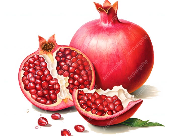 Pomegranate Clipart, Tropical Fruits Images, 10 Watercolor Clip Art, Printable JPGs, Instant Download, Commercial Use, Paper craft