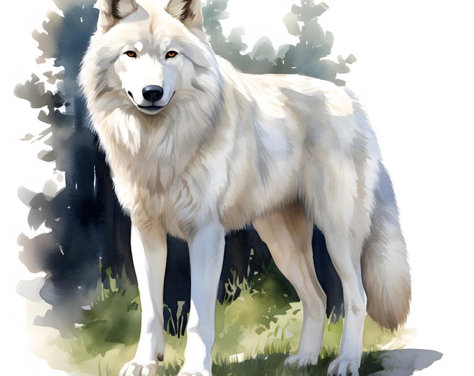 White Wolf Clipart, Wolf in Winter Images, 10 Watercolor Clip Art, Printable JPGs, Instant Download, Commercial Use, Paper craft
