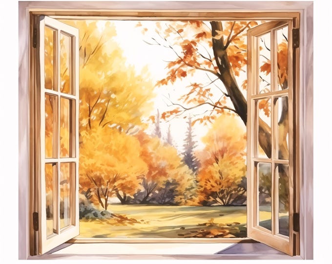Autumn Window View Clipart, Fall Landscape Images, 10 Watercolor Clip Art, Printable JPGs, Instant Download, Commercial Use, Paper craft