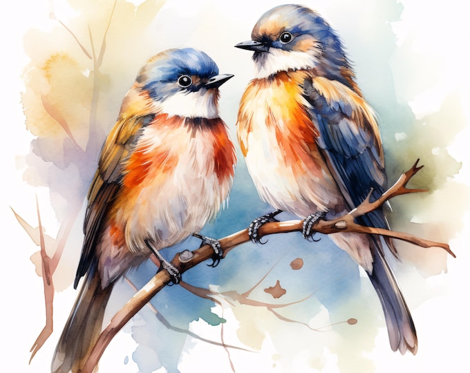 Singing Birds Clipart, Spring Songbird Images, 10 Watercolor Clip Art, Printable JPGs, Instant Download, Commercial Use, Paper craft