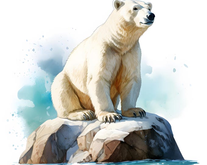 Polar Bear Clipart, Polar Bear on Iceberg Images, 10 Watercolor Clip Art, Printable JPGs, Instant Download, Commercial Use, Paper craft