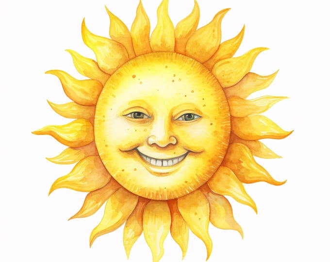 Smiling Sun Clipart, Happy Sunshine Images, 10 Watercolor Clip Art, Printable JPGs, Instant Download, Commercial Use, Paper craft
