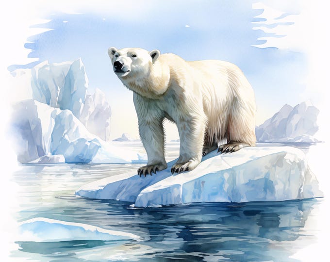 Polar Bear Clipart, Arctic Wildlife Images, 10 Watercolor Clip Art, Printable JPGs, Instant Download, Commercial Use, Paper craft