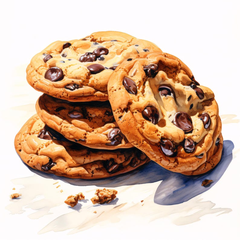 Watercolor Chocolate Chip Cookie Clipart: 10 Printable Jpgs (commercial ...