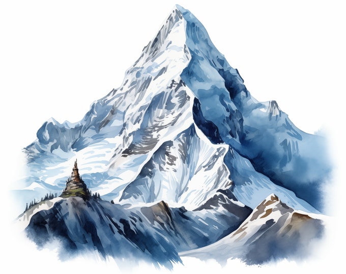Snowy Mountains Clipart, Mountains Landscape Images, 10 Watercolor Clip Art, Printable JPGs, Instant Download, Commercial Use, Paper craft