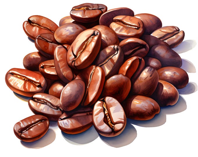Coffee Beans Clipart, Roasted Coffee Images, 10 Watercolor Clip Art, Printable JPGs, Instant Download, Commercial Use, Paper craft