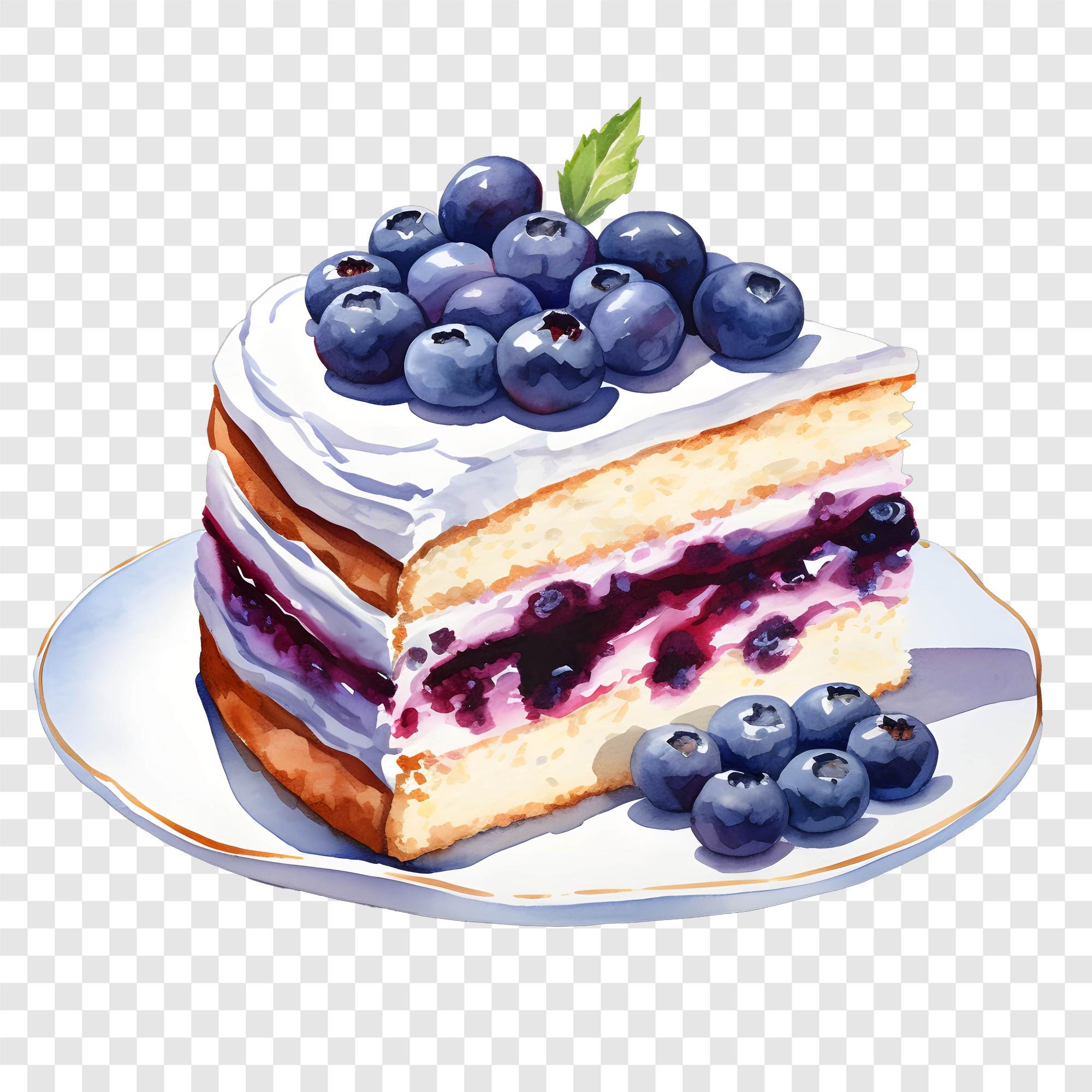 10 PNG Blueberry Cake Clipart, Dessert Slice Images, Watercolor Clip ...