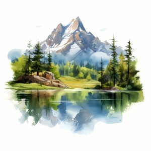 Mountain Lake Clipart, Lake Landscape Images, 10 Watercolor Clip Art, Printable JPGs, Instant Download, Commercial Use, Paper craft