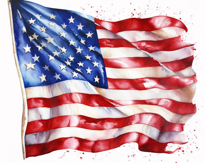 USA Flag Clipart, American Pride Images, 10 Watercolor Clip Art, Printable JPGs, Instant Download, Commercial Use, Paper craft