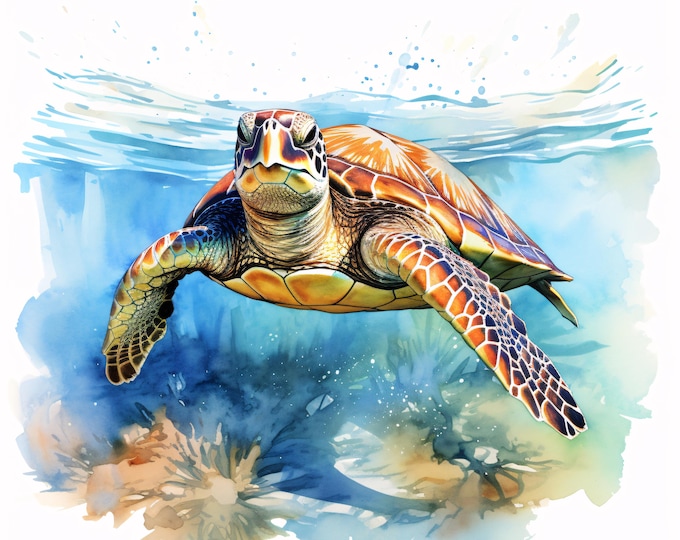 Sea Turtle Clipart, Ocean Animal Images, 10 Watercolor Clip Art, Printable JPGs, Instant Download, Commercial Use, Paper craft