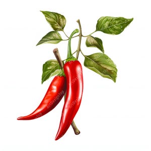 Watercolor Chili Pepper Clipart: Branch Images, Printable Art (JPGs)