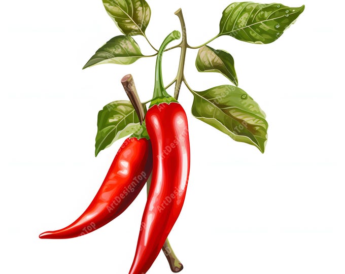 Chili Pepper Clipart, Pepper Branch Images, 10 Watercolor Clip Art, Printable JPGs, Instant Download, Commercial Use, Paper craft