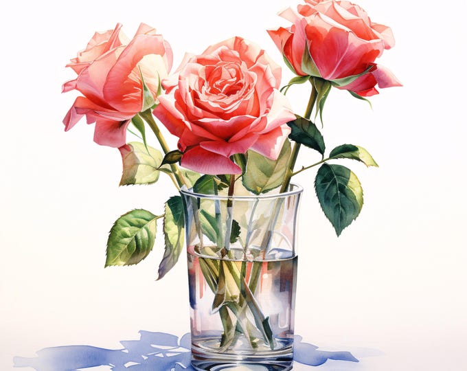 Rose in Vase Clipart, Elegant Flower Images, 10 Watercolor Clip Art, Printable JPGs, Instant Download, Commercial Use, Paper craft