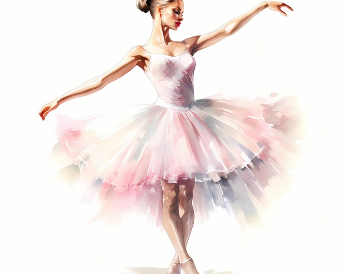 Ballerina Clipart, Ballet Dancer Images, 10 Watercolor Clip Art, Printable JPGs, Instant Download, Commercial Use, Paper craft